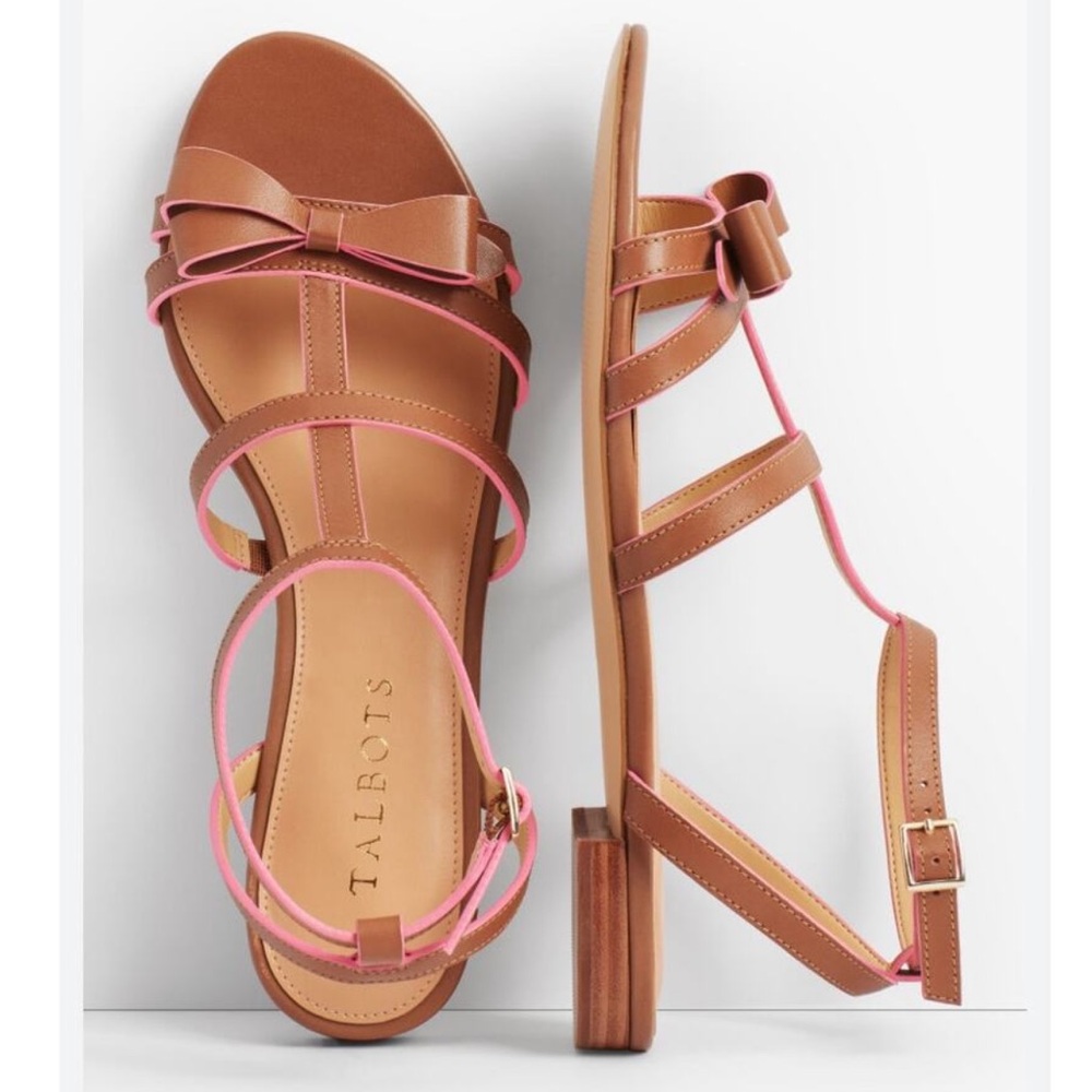 Talbots Keri Bow Vechetta Leather Sandals EUC